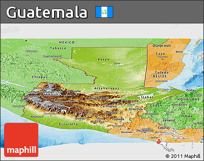 Physical Panoramic Map of Guatemala, political shades outside