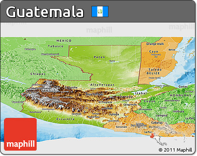 Physical Panoramic Map of Guatemala, political shades outside