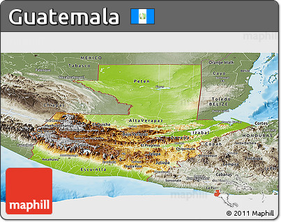Physical Panoramic Map of Guatemala, semi-desaturated, land only