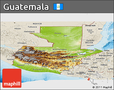 Physical Panoramic Map of Guatemala, shaded relief outside