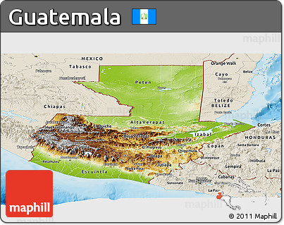Physical Panoramic Map of Guatemala, shaded relief outside