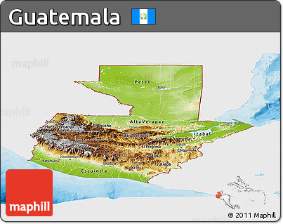 Physical Panoramic Map of Guatemala, single color outside, bathymetry sea, shaded relief sea