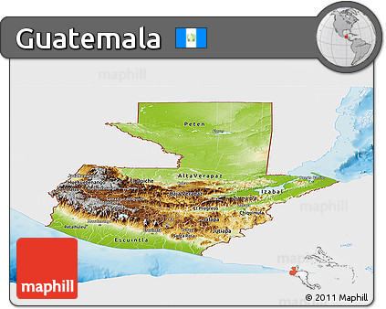 Physical Panoramic Map of Guatemala, single color outside