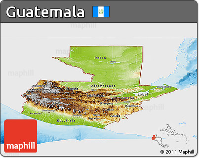 Physical Panoramic Map of Guatemala, single color outside
