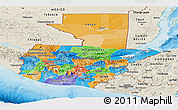 Political Panoramic Map of Guatemala, shaded relief outside, bathymetry sea