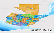 Political Panoramic Map of Guatemala, single color outside, bathymetry sea