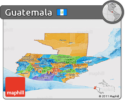 Political Panoramic Map of Guatemala, single color outside