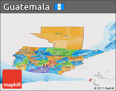 Political Panoramic Map of Guatemala, single color outside