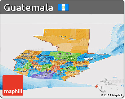 Political Panoramic Map of Guatemala, single color outside
