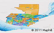 Political Panoramic Map of Guatemala, single color outside, shaded relief sea