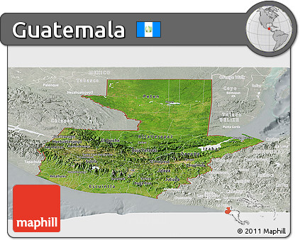Satellite Panoramic Map of Guatemala, lighten, semi-desaturated