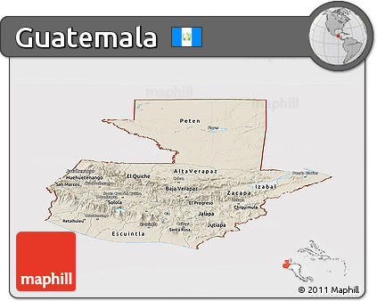Shaded Relief Panoramic Map of Guatemala, cropped outside