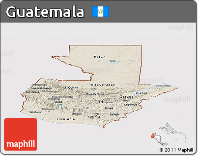 Shaded Relief Panoramic Map of Guatemala, cropped outside