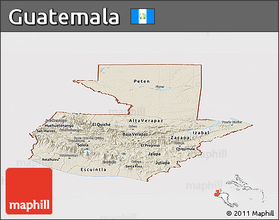 Shaded Relief Panoramic Map of Guatemala, cropped outside