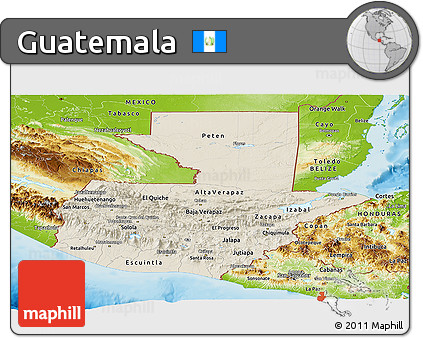 Shaded Relief Panoramic Map of Guatemala, physical outside