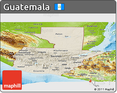 Shaded Relief Panoramic Map of Guatemala, physical outside