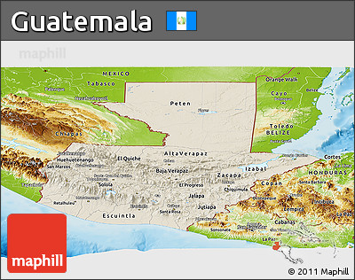 Shaded Relief Panoramic Map of Guatemala, physical outside
