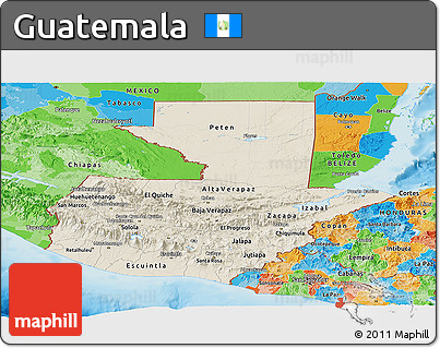 Shaded Relief Panoramic Map of Guatemala, political outside, shaded relief sea