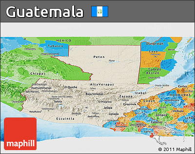 Shaded Relief Panoramic Map of Guatemala, political outside, shaded relief sea