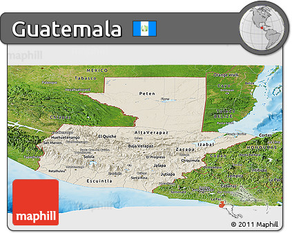 Shaded Relief Panoramic Map of Guatemala, satellite outside, shaded relief sea