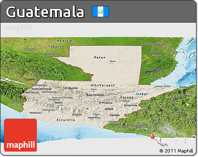 Shaded Relief Panoramic Map of Guatemala, satellite outside, shaded relief sea