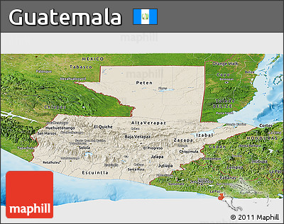 Shaded Relief Panoramic Map of Guatemala, satellite outside, shaded relief sea