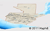 Shaded Relief Panoramic Map of Guatemala, single color outside, bathymetry sea