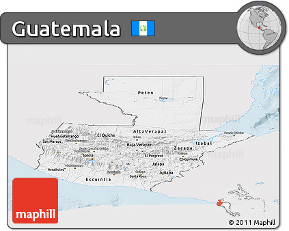 Silver Style Panoramic Map of Guatemala, single color outside