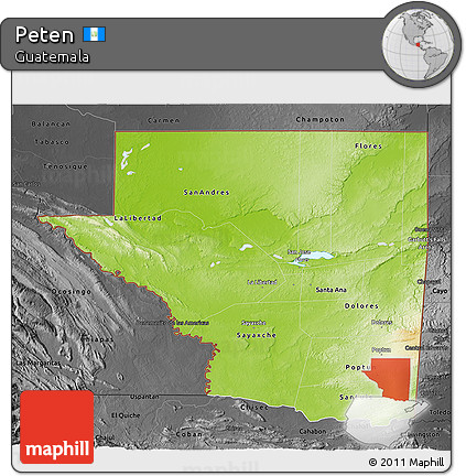 Physical 3D Map of Peten, darken, desaturated
