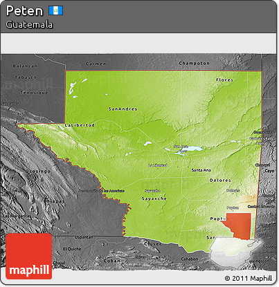 Physical 3D Map of Peten, darken, desaturated