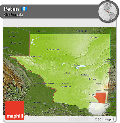 Physical 3D Map of Peten, darken