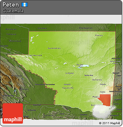 Physical 3D Map of Peten, darken