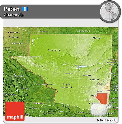 Physical 3D Map of Peten, satellite outside