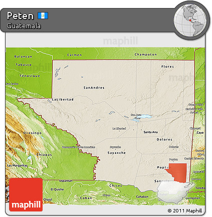 Shaded Relief 3D Map of Peten, physical outside