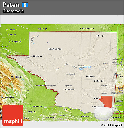 Shaded Relief 3D Map of Peten, physical outside