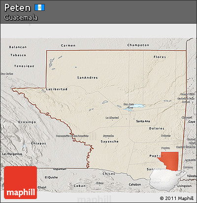 Shaded Relief 3D Map of Peten, semi-desaturated