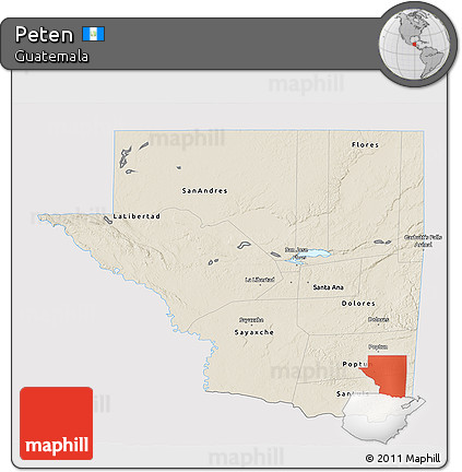 Shaded Relief 3D Map of Peten, single color outside