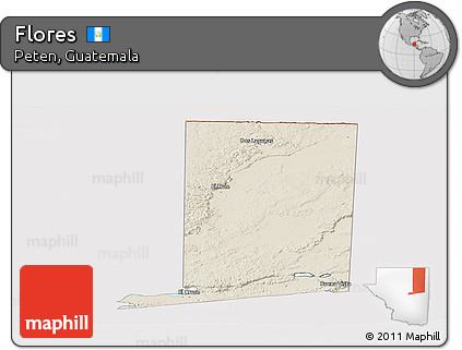 Shaded Relief Panoramic Map of Flores, cropped outside
