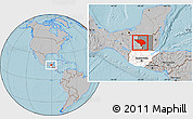 Gray Location Map of La Libertad, highlighted country, highlighted parent region, hill shading