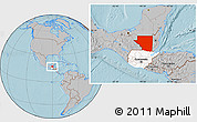 Gray Location Map of Peten, highlighted country, hill shading