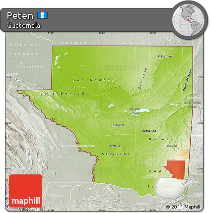 Physical Map of Peten, lighten, semi-desaturated