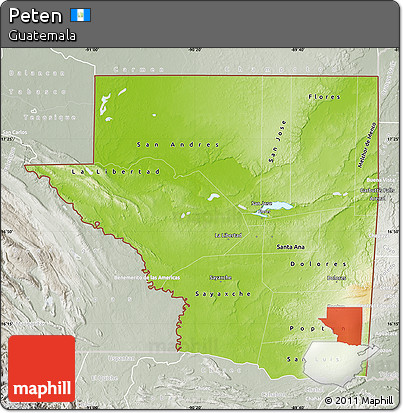 Physical Map of Peten, lighten, semi-desaturated