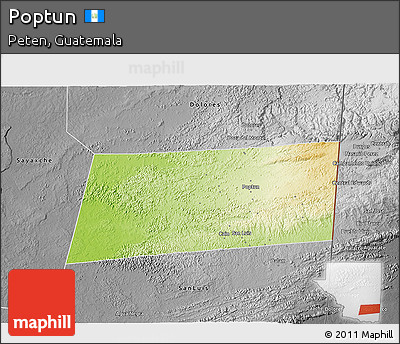 Physical 3D Map of Poptun, desaturated