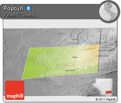 Physical 3D Map of Poptun, desaturated