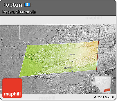 Physical 3D Map of Poptun, desaturated