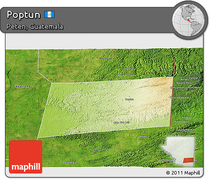 Physical 3D Map of Poptun, satellite outside