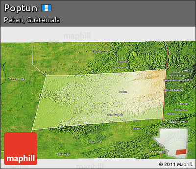 Physical 3D Map of Poptun, satellite outside