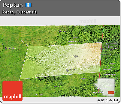 Physical 3D Map of Poptun, satellite outside