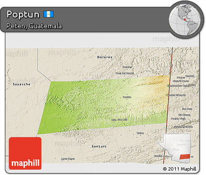 Physical 3D Map of Poptun, shaded relief outside