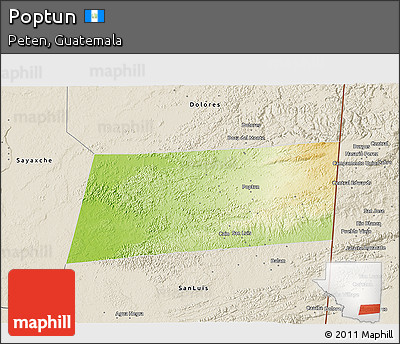 Physical 3D Map of Poptun, shaded relief outside